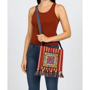 Boho Woven Crossbody Bag Tribal Embroidered Fringe Tassel Festival Purse